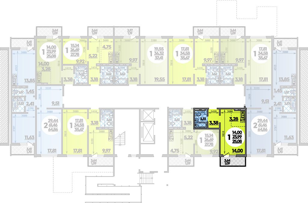 Квартира № 189 в ЖК Суворовский : подъезд 2, этаж 1, 25.08 м2 в Ростов ...