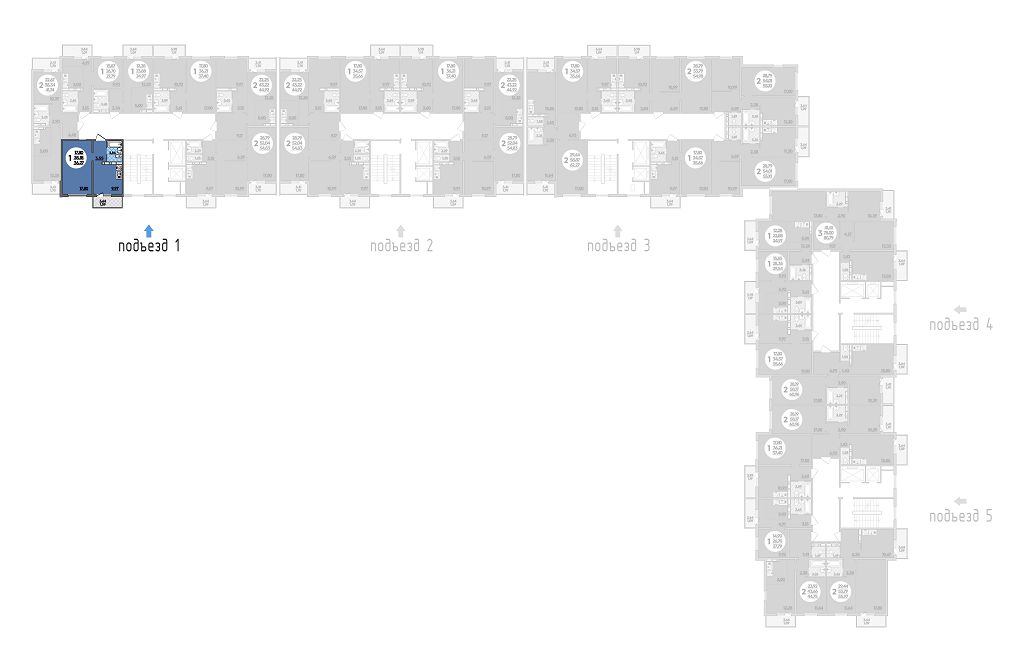 Квартира № 050 в ЖК Горгиппия : подъезд 1, этаж 8, 36.27 м2 в Анапа ...
