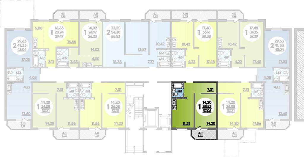 Квартира № 011 в ЖК Суворовский : подъезд 1, этаж 1, 37.06 м2 в Ростов ...
