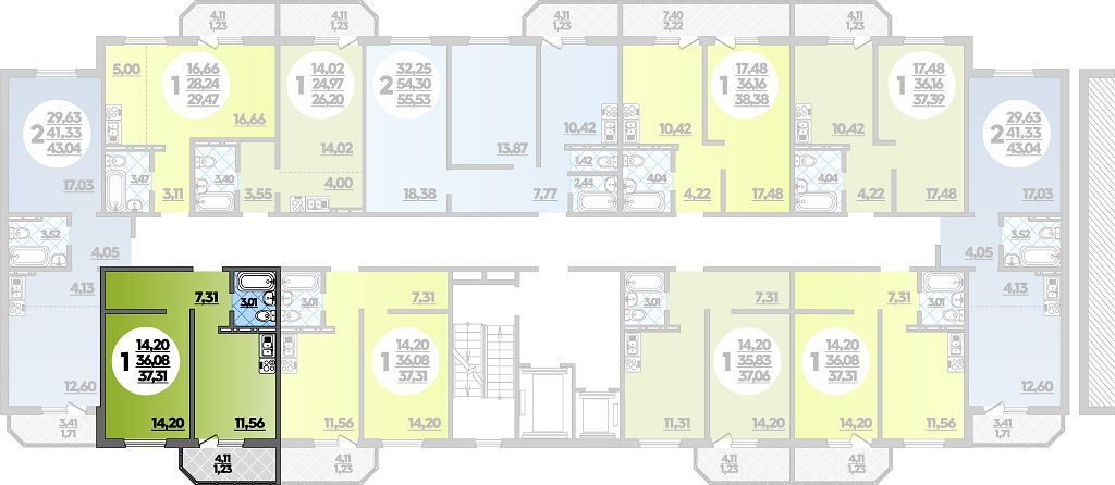 Квартира № 101 в ЖК Суворовский : подъезд 1, этаж 10, 37.31 м2 в Ростов ...