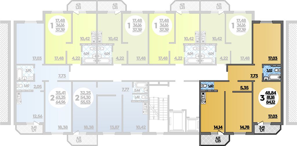 Квартира № 243 в ЖК Суворовский : подъезд 2, этаж 8, 84.12 м2 в Ростов ...