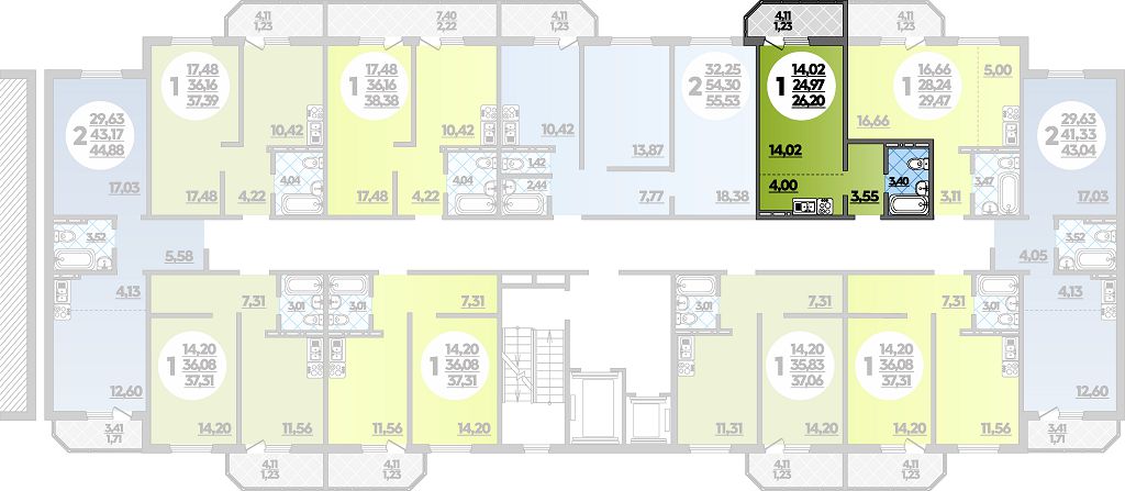 Квартира № 445 в ЖК Суворовский : подъезд 3, этаж 13, 26.20 м2 в Ростов ...