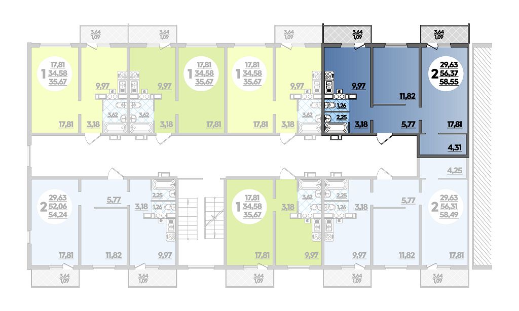 Квартира № 026 в ЖК Тихорецк : подъезд 1, этаж 4, 58.55 м2 в Тихорецк ...